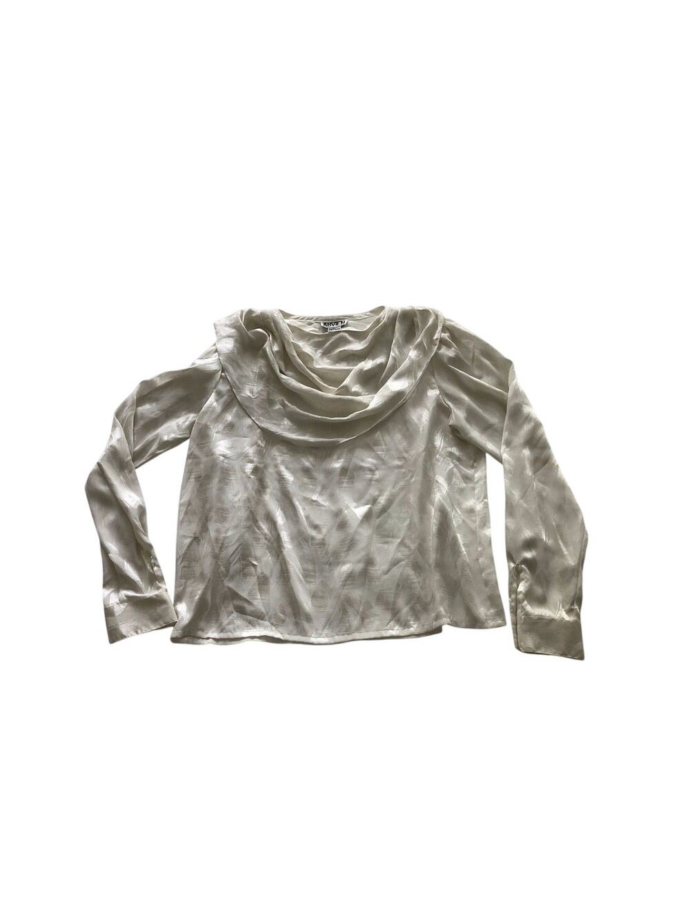 White Secretary Blouse Vintage Abvien Shiny Half Cowl Side Button Collar